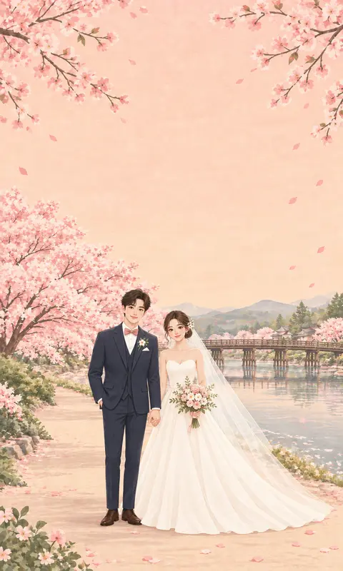 ภาพวาดคู่บ่าวสาวใต้ต้นซากุระ