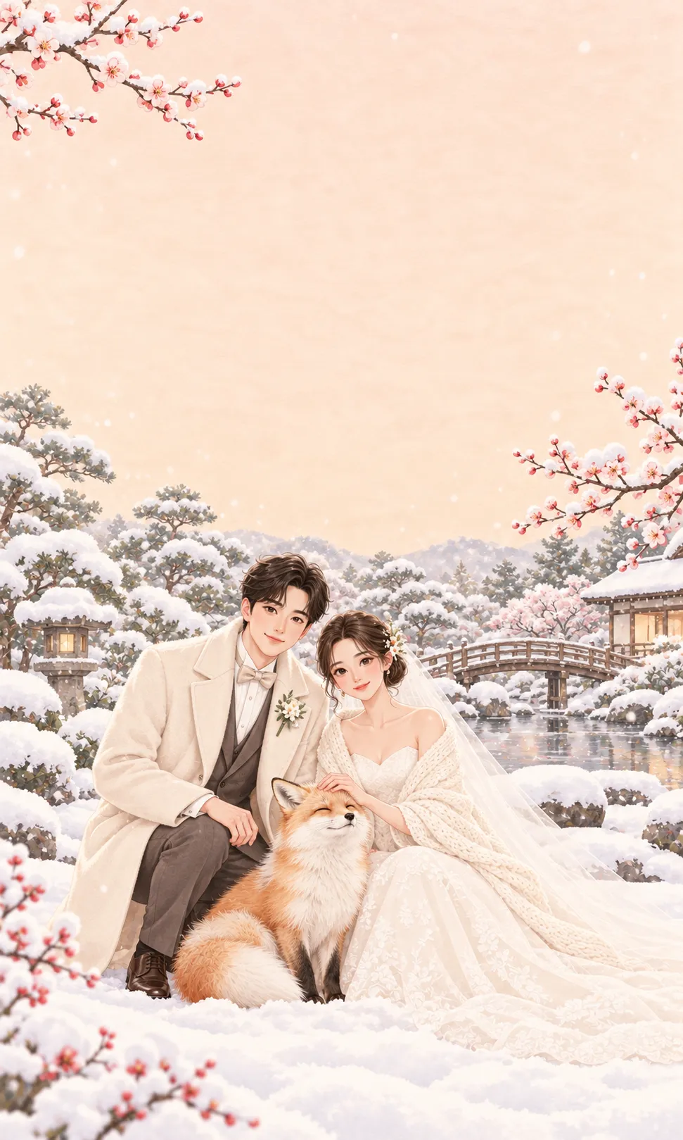 ภาพวาดคู่บ่าวสาวหิมะกับจิ้งจอก